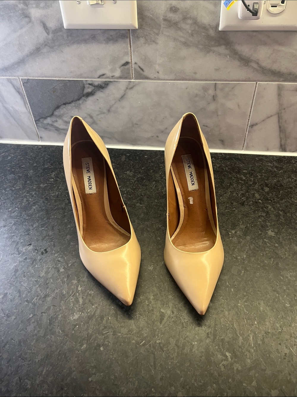 Steve Madden Beige Pointed-Toe Pumps